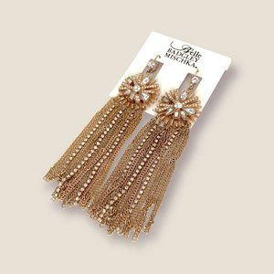 NEW Badgley Mischka Gold Chain Tassel Long Chandelier Shoulder Duster Earrings